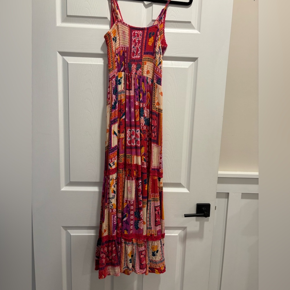 Bohemian Patchwork Maxi Dress in Pink & Orange